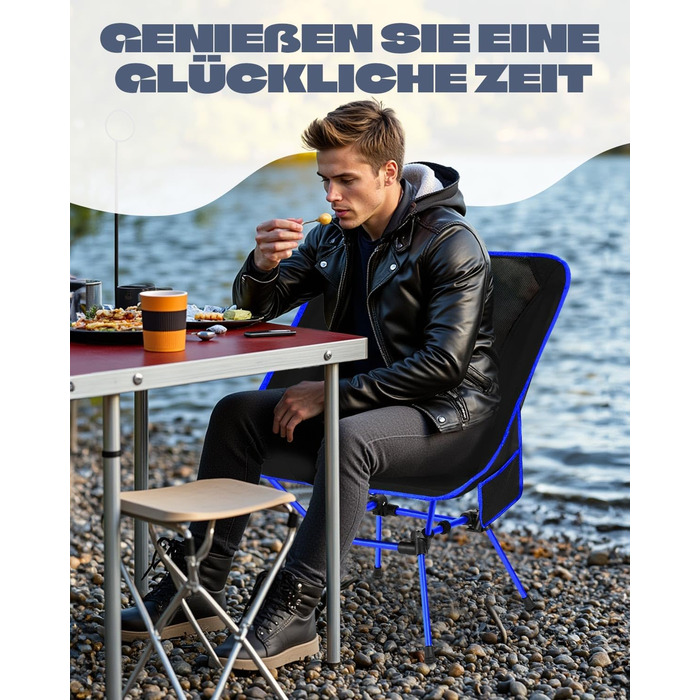 Складний туристичний стілець для кемпінгу з сіткою та кишенями, вантажопідйомність 150 кг, ультралегкий, для подорожей, пікніків, риболовлі (Оранжевий, Синьо-чорний)