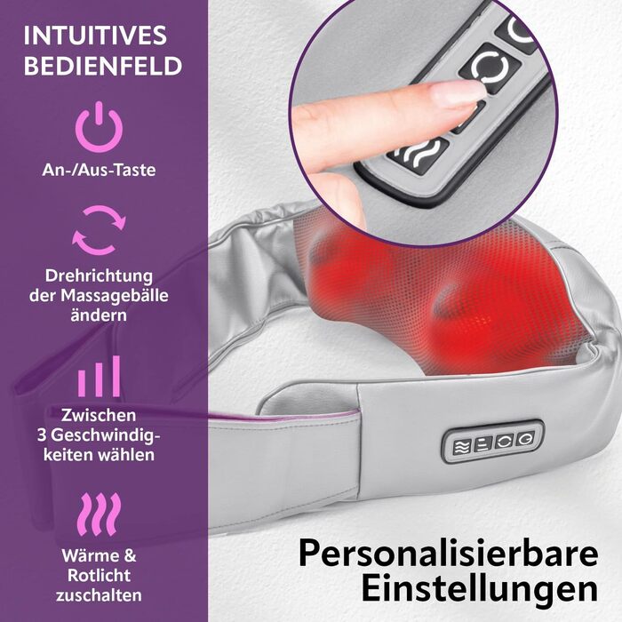 Масажер для шиї та спини VITALmaxx Shiatsu з підігрівом, 8 масажних роликів, для плечей, спини, ніг, сірий