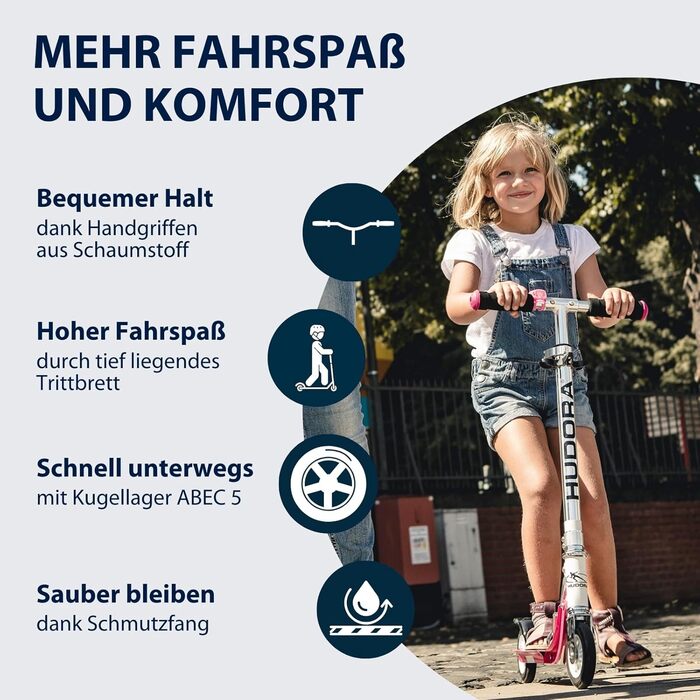 Самокат HUDORA BigWheel 125 алюмінієвий, складаний, для дітей, до 100 кг, регульована висота, міський, з ременем для перенесення