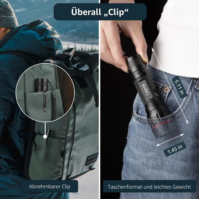 LED ліхтар Lepro LE000 - надзвичайно яскравий, 5 режимів, водонепроникний, для кемпінгу, туризму, риболовлі, подарунок