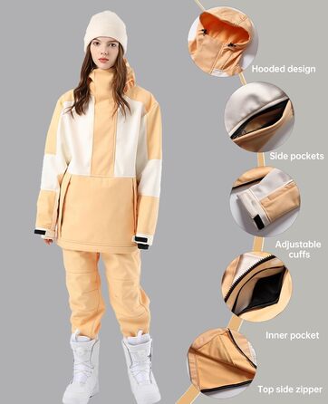 Комбінезон для сноуборду та лижного спорту HOUZONIY (XL, Khaki) - теплий, непромокаючий, з капюшоном