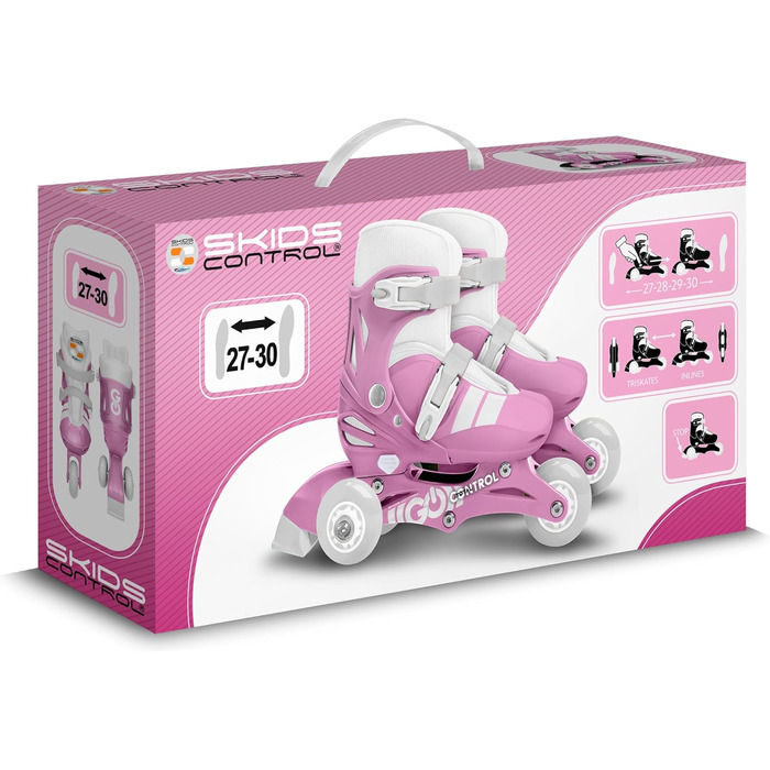 Ролики TRISKATES 2-в-1 регульовані для дітей (SKIDS CONTROL FILLE 2025, рожеві, розмір 27-30)