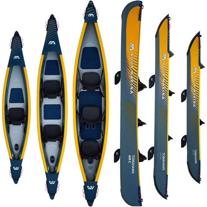 Надувний каяк Aqua Marina Tomahawk AIR-K 440 см для 2 осіб, преміум, жорсткий Drop-Stitch, морський/жовтий