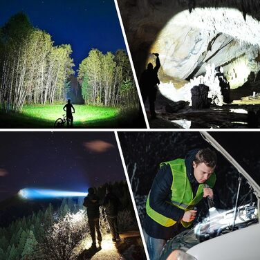 Ліхтар Blukar LED акумуляторний, 500000 люмен, тактичний, з функцією зуму, 5 режимів, водонепроникний IP67, для кемпінгу, туризму, риболовлі, надзвичайних ситуацій, чорний