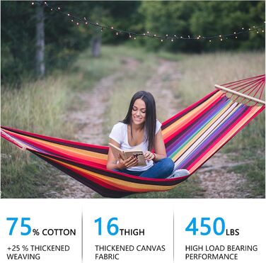 Гамак для відпочинку AKOFIC Outdoor з бавовни, 190 x 150 см, для кемпінгу та відпочинку на природі, до 150 кг, з сумкою