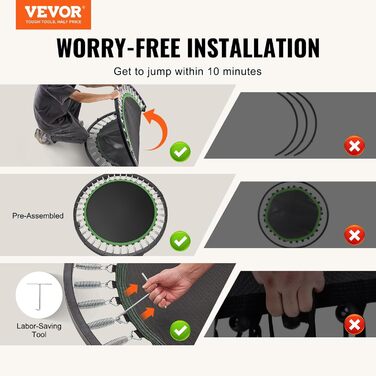 Міні-батут VEVOR 132 см для фітнесу та рекреації з регульованою ручкою та 40 пружинами