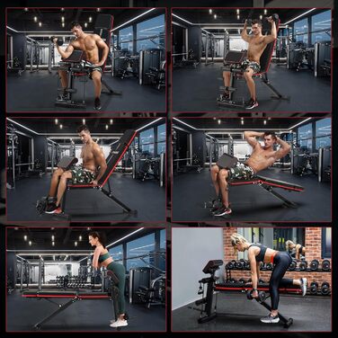 Регульована лава для тренажерного залу вдома, 350кг, складана лава з підніжжям для ніг та упором для преса, нахильна та відкидна лава для дому