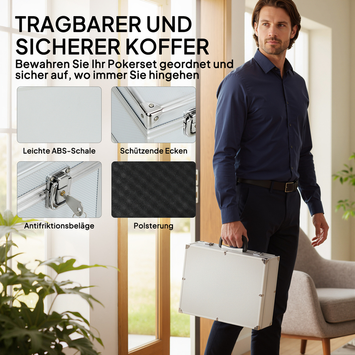 Набір для покеру, 300 фішок, кубики, 2 колоди карт, аксесуари, кейс, для 8 гравців