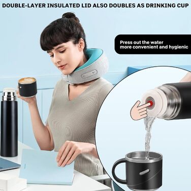 Термос IAGORYUE з нержавіючої сталі, 0.55л, з витокозахисним кришкою та ручкою, двостінний, зберігає тепло/холод до 12 годин, для спорту, офісу, відпочинку на природі, чорний