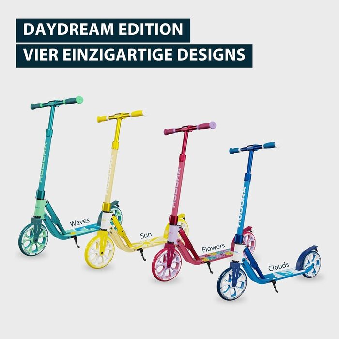 Самокат HUDORA BigWheel 205 Advanced Daydream Edition - до 100 кг, складаний, регульована висота - для дітей, підлітків та дорослих (Синій)