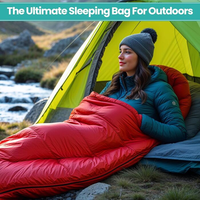 Спальний мішок Mumienschlafsack для дорослих - легкий, компактний, водонепроникний з капюшоном, 220x85 см, для кемпінгу, походів, подорожей (червоний)