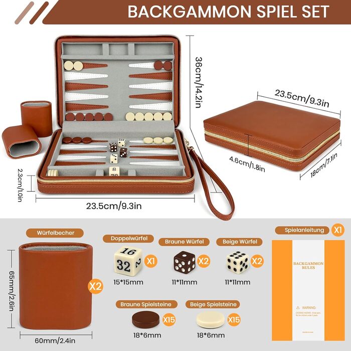 Набір для гри в нарди Lohofrnny, переносний, класичний, для дорослих та дітей (колір: коричневий)