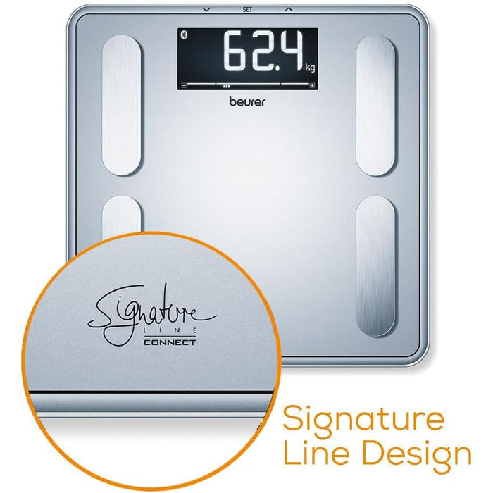 Ваги Beurer BF 405 з аналізом складу тіла: точні вимірювання для 8 користувачів, визначення жиру, великий дисплей з підсвіткою, до 200 кг, з підключенням до додатку