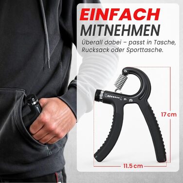 Тренування для рук та пальців Handtrainer: 3 шт. (5-60 кг) - Регульований опір, для зміцнення хвата та підсилення м'язів рук. Чорний колір