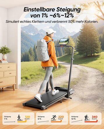 Біговий тренажер для дому з нахилом 5 в 1, 12% нахил, 2.5HP, складаний, з LED-дисплеєм, до 136 кг, сірий, без встановлення