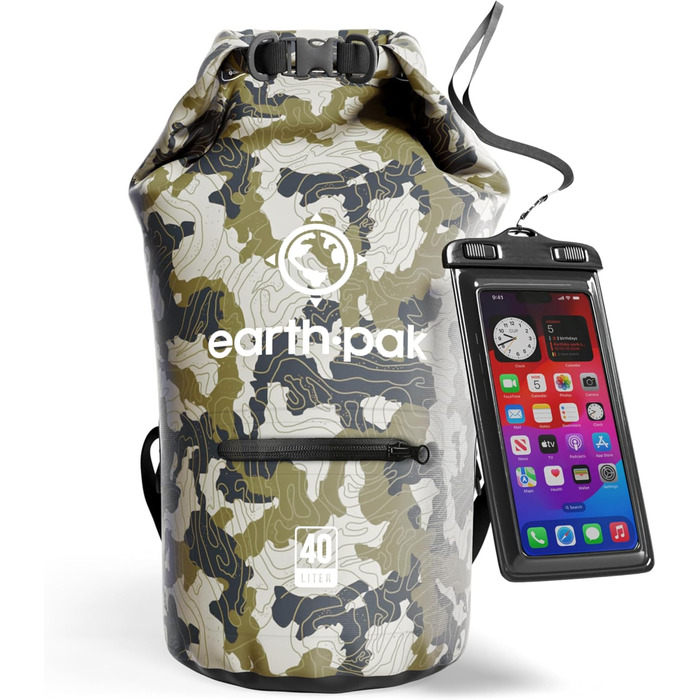 Водонепроникний рюкзак Earth Pak Dry Bag 40L – для каякінгу, кемпінгу, риболовлі, рафтингу, хакі (маскування)