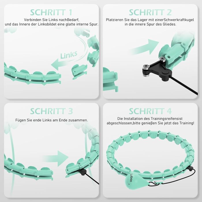 Гнучкий обруч для схуднення Smart Hoop з ваговим кільцем, 24 вузли, 120 см, блакитний - для дорослих та початківців