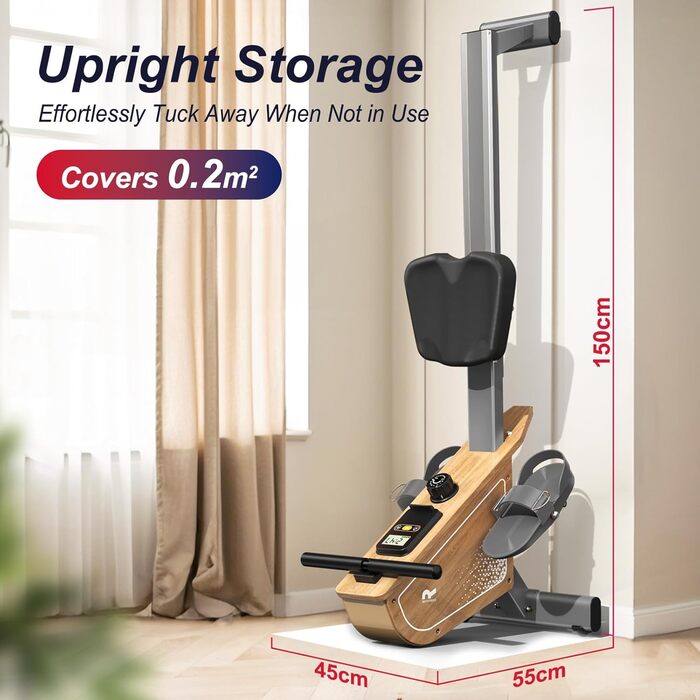 Гребний тренажер для дому OR3 з магнітним опором, Bluetooth монітором, 16 рівнів навантаження, вертикальним зберіганням та 2 роками гарантії