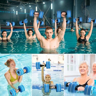 Гантелі для аквафітнесу Sportneer (2 шт.) з пінопласту EVA, синьо-білі, розмір L - для аквааеробіки, акваджогінгу та водних тренувань