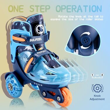 Дитячі ролики SULIFEEL з підсвічуванням для дівчаток та хлопчиків, регульовані, баланс, для початківців, розмір S (29-32 EU)