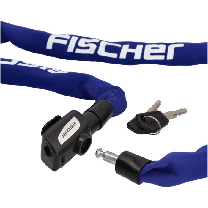 Ланцюговий замок для велосипеда та електровелосипеда FISCHER, неопренове покриття, високий рівень захисту від крадіжки, 130 см, синій (2 ключі в комплекті)