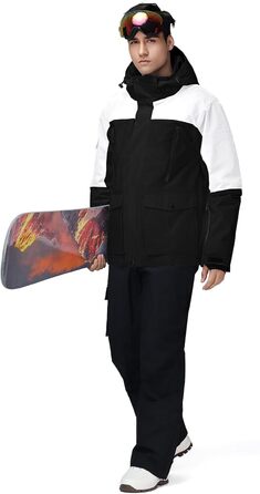 Комплект гірськолижний чоловічий: куртка та штани, сніговий костюм, водонепроникний, вітронепроникний, для сноуборду та гірських лиж, HOTIAN (XS, BaiH+BK)