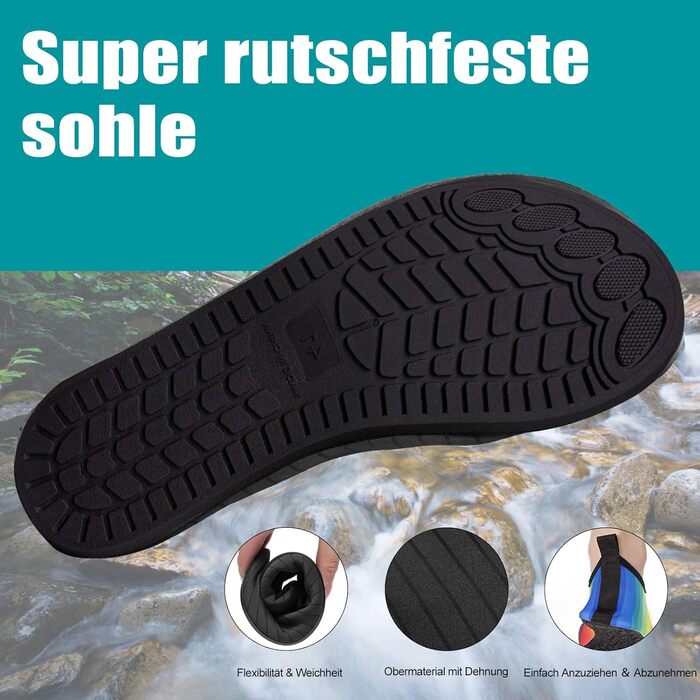 Водні шкарпетки для плавання та відпочинку на пляжі: жіночі та чоловічі, розмір 39 EU, смугасті, чорні