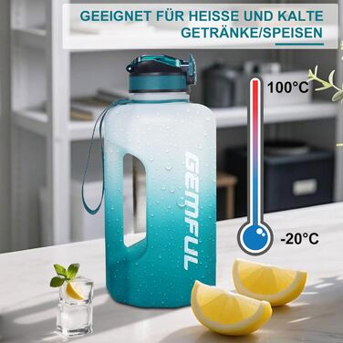 Фляга для води GEMFUL 2.2 л зі трубочкою, велика спортивна пляшка з позначками часу, BPA-free, для фітнесу, велоспорту, активного відпочинку та роботи (Цян)