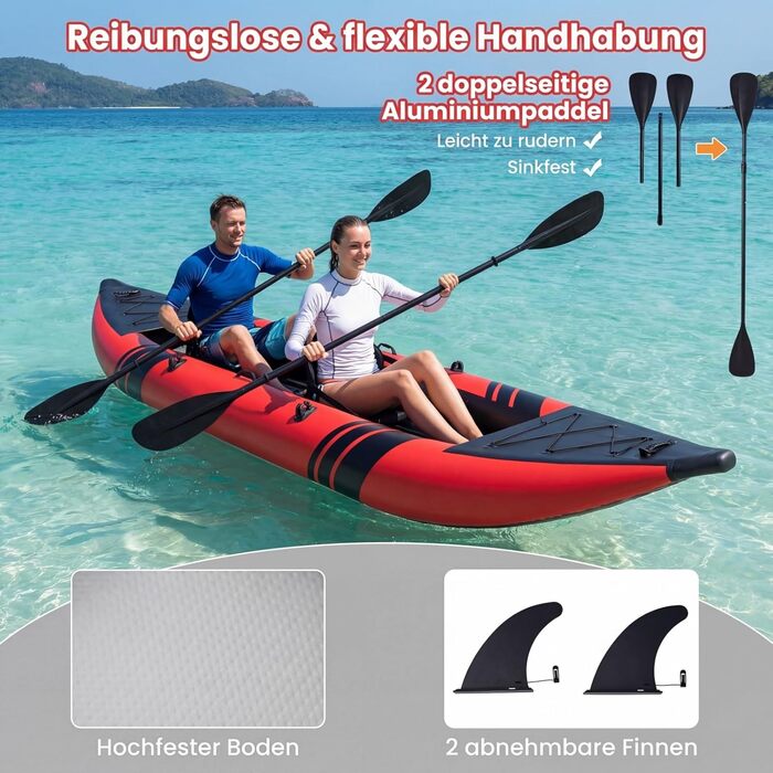 Надувний каяк COSTWAY на 2 особи з алюмінієвими веслами, EVA-сидінням, насосом та ремкомплектом, червоний