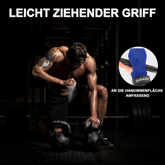 Лідши для важкої атлетики Zughilfen, ремені для підйому ваги, бодібілдинг, пауерліфтинг та фітнес, шкіряні ремені для чоловіків та жінок (блакитні)