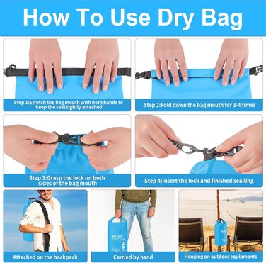 Водонепроникна сумка Uncle Paul 2L - водонепроникні мішки для каякінгу, риболовлі, сплаву, плавання, кемпінгу, каное, серфінгу (5 літрів, блакитний цян)