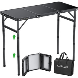 Складаний туристичний стіл GARLLEN 87x40 см, 3 положення висоти (26/48/70 см), чорний. Підходить для кемпінгу, пікніка, саду, грилю.