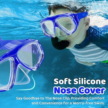 Дитячі окуляри для плавання Vvinca з захистом носа та м'яким ремінцем, міцні, антизапітніючі та водонепроникні, для дітей 3-14 років (04-Dark Blue)