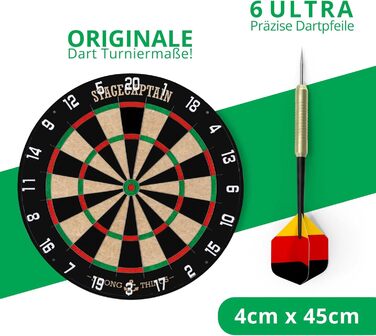 Дартборд Stagecaptain DBS-1715C Bullseye Champion з дротами – професійна стілдардс-дошка з сизалю з 6 дротиками та 4 наборами хвостовиків