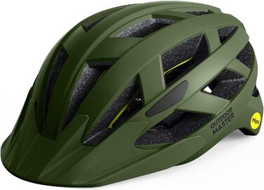 Велосипедний шолом OutdoorMaster MIPS, змінна підкладка, вентиляція, для підлітків і дорослих, гірський та шосейний, 59-61 см, зелений