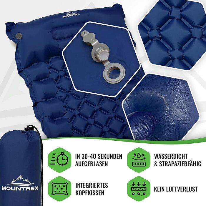 Надувна туристична матрац MOUNTREX Isomatte - Ultraleicht, 700g, з насосом, для кемпінгу та відпочинку на природі (зелений/блакитний)
