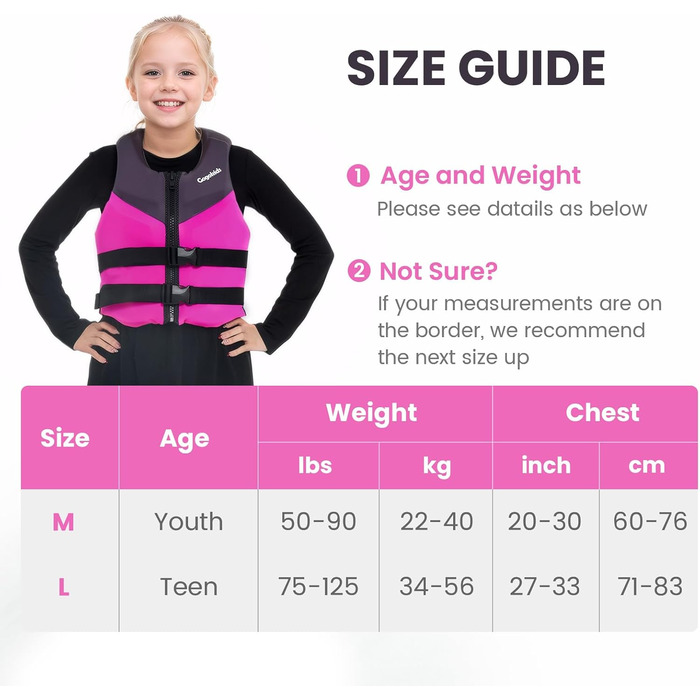 Дитячий рятувальний жилет Gogokids Junior 30-50 кг, рожевий, для плавання, каяка, SUP-борду (6-11 років)