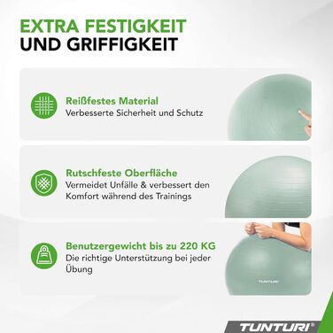 Фітнес-м'яч Tunturi Anti-Burst з насосом: фітбол, м'яч для йоги, пілатесу та вагітності. Макс. вага 220 кг, додаток для тренувань, червоний (діаметр 65/75 см)