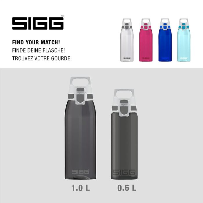 Пляшка для води SIGG ONE з тритану, 1 л, антрацит, для газованих напоїв, герметична, легка, без BPA, придатна для миття в посудомийці