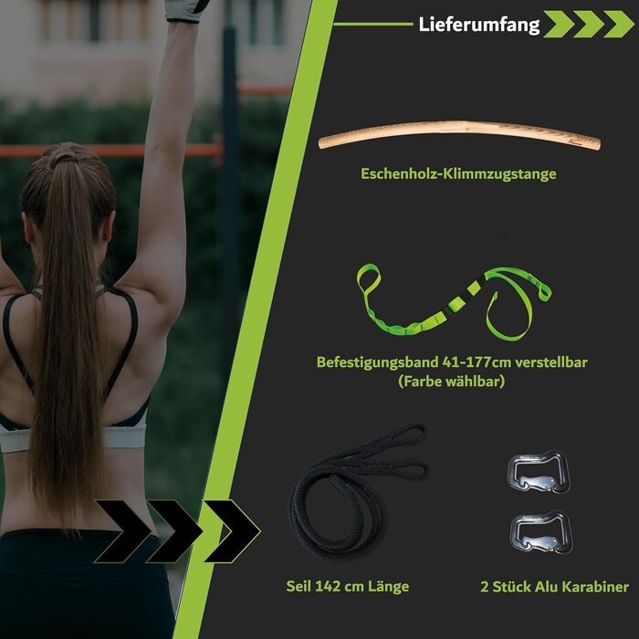 Eaglefit Преміум турнік з дерева 100 см для дому та вулиці, ергономічний, регульований, для стелі, балки, саду, дерева, з аксесуарами, чорний