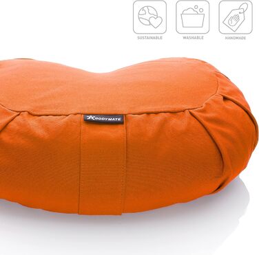 Подушка для йоги BODYMATE Halbmond 42x30x15 см, помаранчева – гречана лузга, бавовняний чохол (машинне прання)
