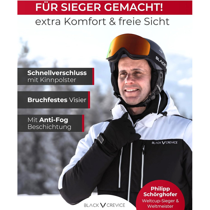 Шолом гірськолижний BLACK CREVICE Gstaad з візором (Navy/Orange) | Полікарбонат, регулювання розміру 51-53 см