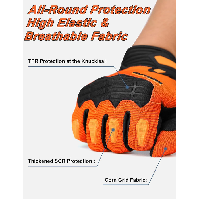 Велосипедні рукавички KUTOOK MTB для чоловіків та жінок, посилені, з підкладкою 5 мм, захист TPR SCR, сенсорний екран, дихаючі, зелені (XXL, помаранчевий)