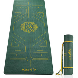 Килимок для йоги Wiselife Tru Alignment із ременем, TPE, 6 мм, екстра товстий, довгий і широкий, смарагдовий, для жінок і чоловіків