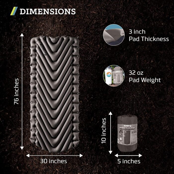 Каремат Klymit Static V Luxe Extra Wide 76 см для кемпінгу, туризму та походів 198x76x7.6 см