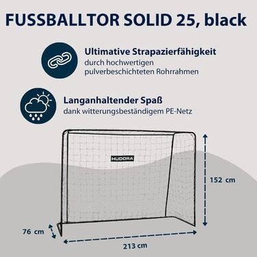 Футбольні ворота HUDORA Solid 25 для дітей і дорослих, міцні, вуличні, з поліестеровою сіткою, стійкі до погодних умов, для тренувань і відпочинку