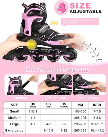 Дитячі ролики 2PM SPORTS з регульованим розміром для дівчаток та хлопчиків, ролери з колесами 82A PU, зелені (рожеві), розмір L (EU 37.5-41)