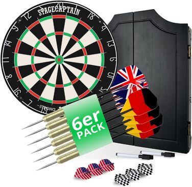 Дартс шафа Stagecaptain DBC-1775 BK Bullseye з мішенню та дротиками — дерев'яний дартс-кабінет з професійною стілдард мішенню, надтонкими дротами, 6 дротиками та 4 комплектами оперень