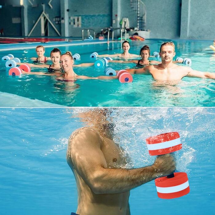 Набір з 2 аква-гантелів для занять у воді, знімний пінопласт, з ручками, для чоловіків та жінок, фітнес у воді (Рожево-червоний)