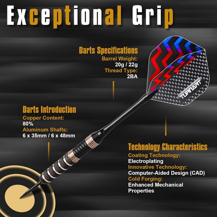 Дарти Turnart Metallspitze Set - Професійний набір дротиків 6 шт (22/24 г) з латунними корпусами та сталевими наконечниками